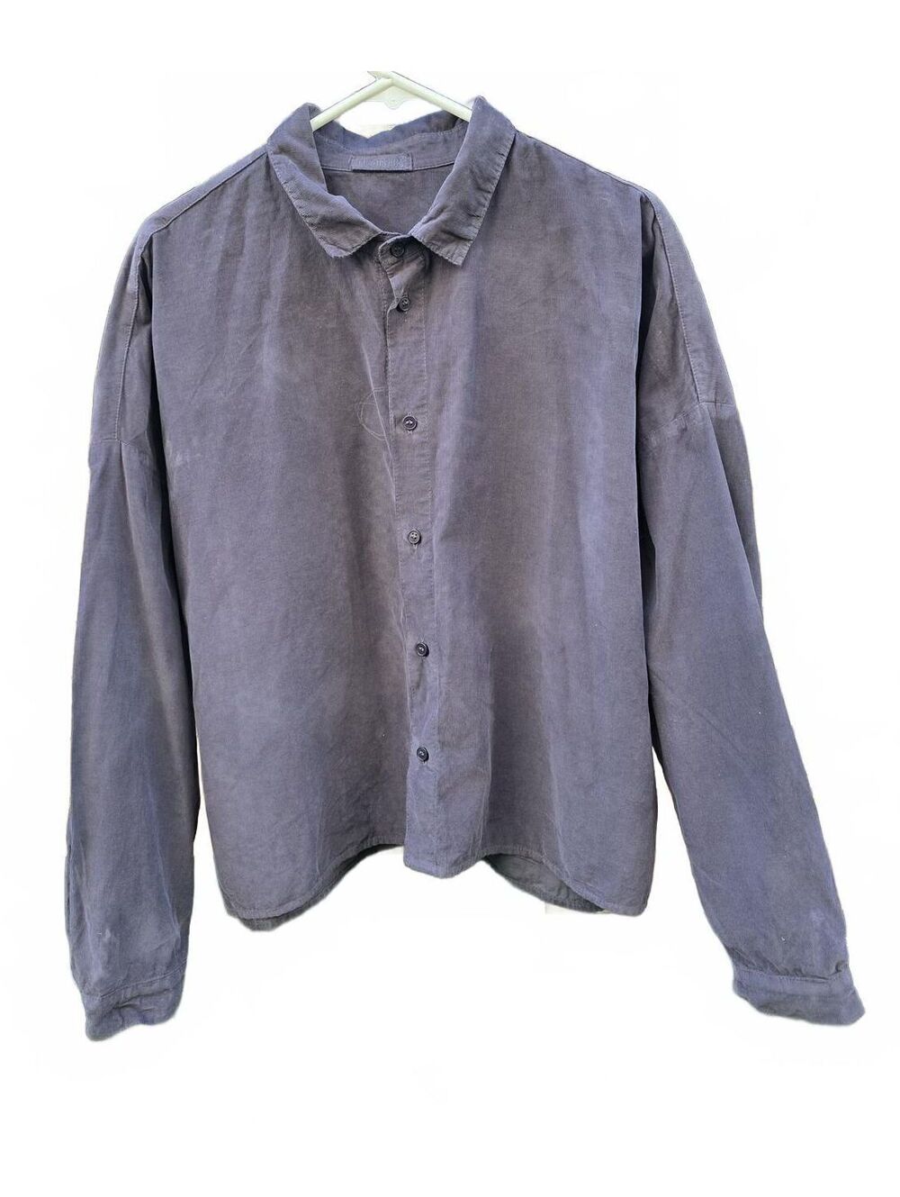 C P Shades Gemma Crop Corduroy Shirt Button Down Slate Blue Gray Slouchy XL